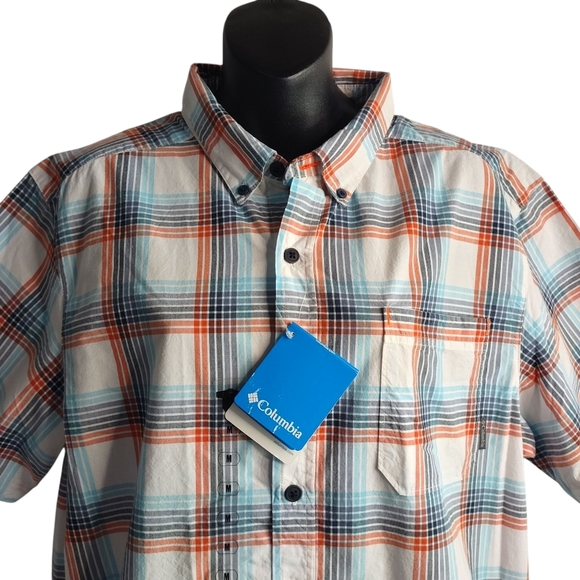 Columbia Button Down Shirt Men's Multicolor Plaid Shortsleeve Size Medium NWT - Picture 3 of 12